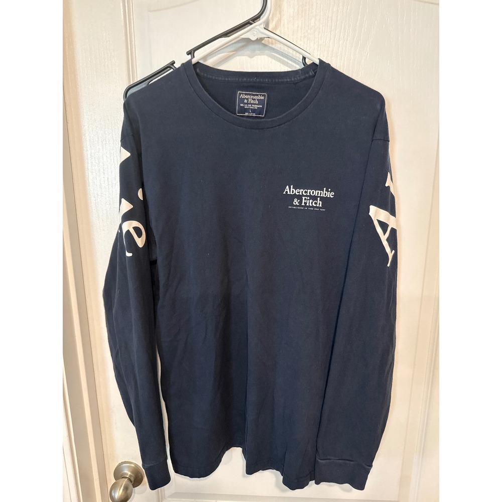 VTG Abercrombie & Fitch Mens Navy Blue Long Sleeve Graphic Logo T-Shirt Size L